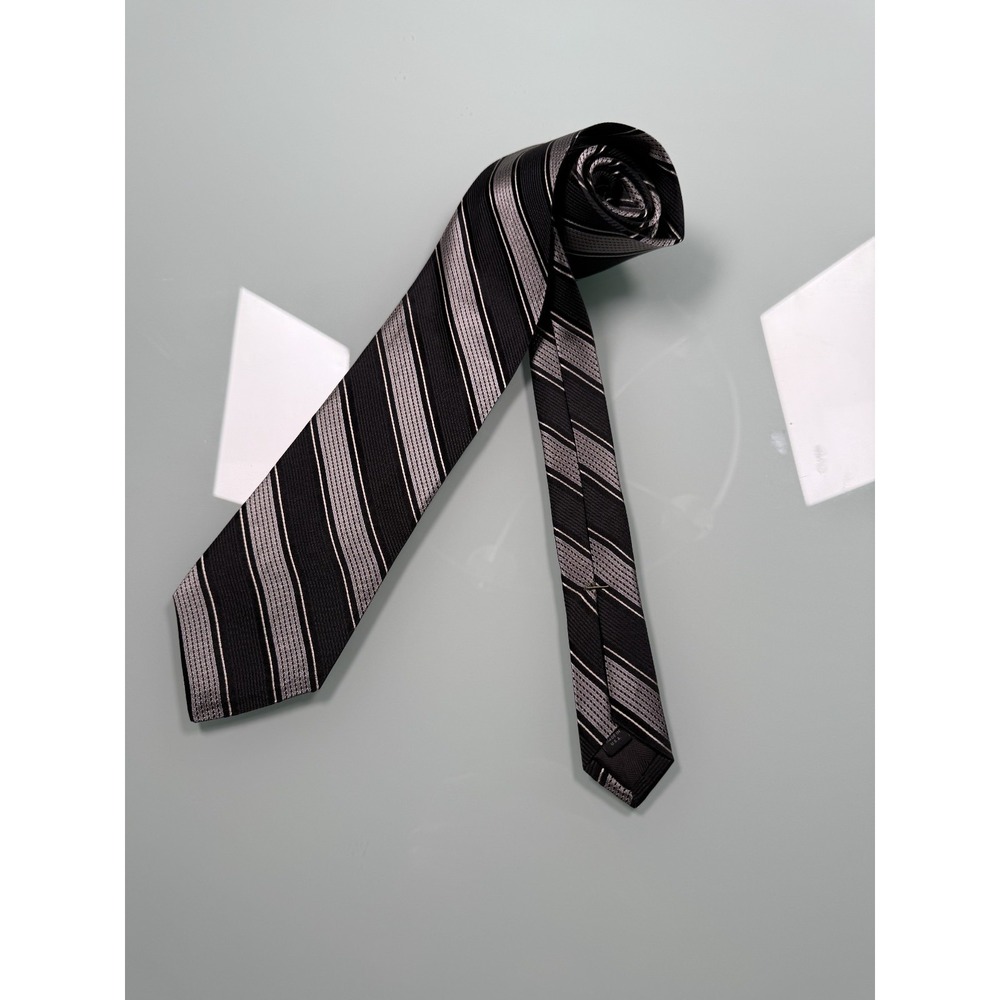 Joseph Abboud Mens Standard Size 100% Silk Black & White Striped neck Tie‎